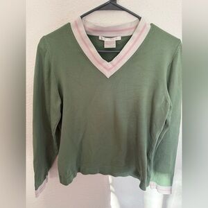 Nike Green V-Neck Sweater with Pink Trim